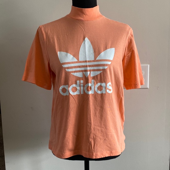 adidas Tops - Pharrell Williams Adidas Collab Medium Coral Color Shortsleeve Mock Neck Shirt